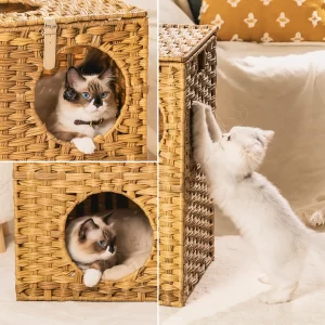 Scratch-Proof Wicker Cat Condos with Cushion